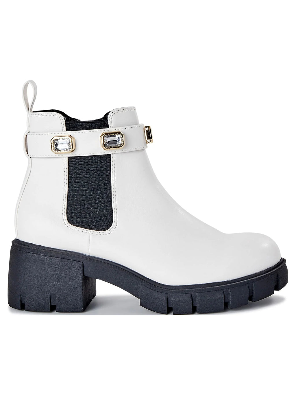 Rhinestone Chain Lug Sole Chelsea Booties X3452