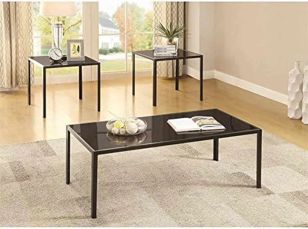 Black 3 Piece Glass Top Coffee Table Set Q141316