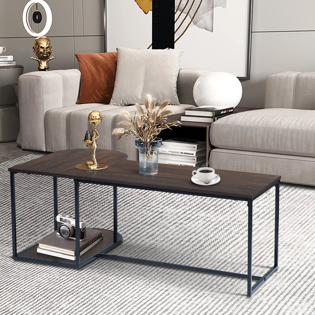 47.2'' Rectangular Wood Grain Top Coffee Table with Metal Frame B550191
