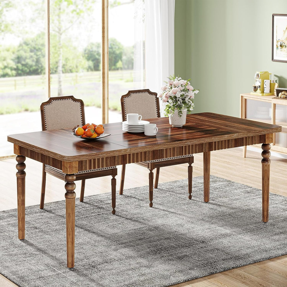 63-inch Farmhouse Dining Table with Solid Wood Turned Legs W44383