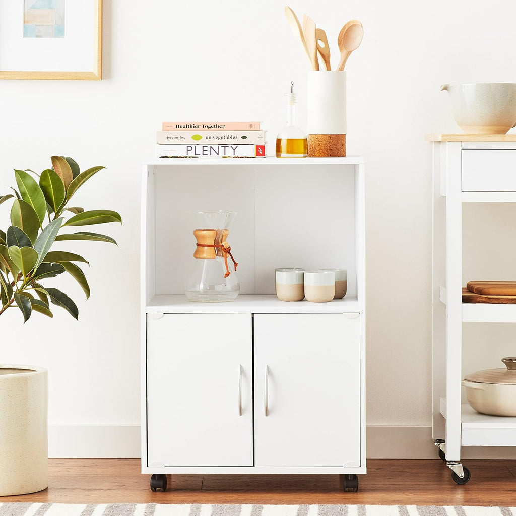 White Beech Microwave Cart with Two Doors and Shelf E990592