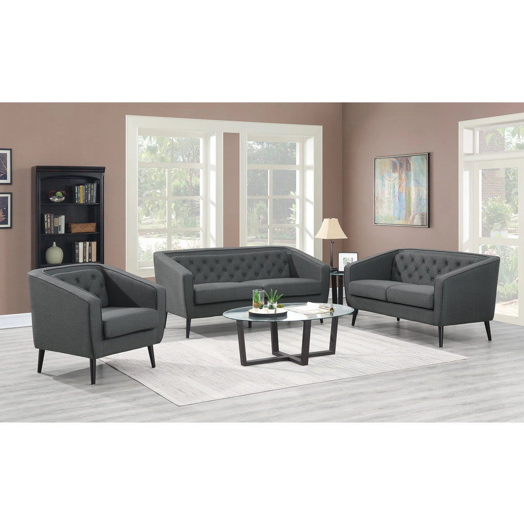 Mid-Century Modern Grey Polyester Tufted Sofa Set U419896
