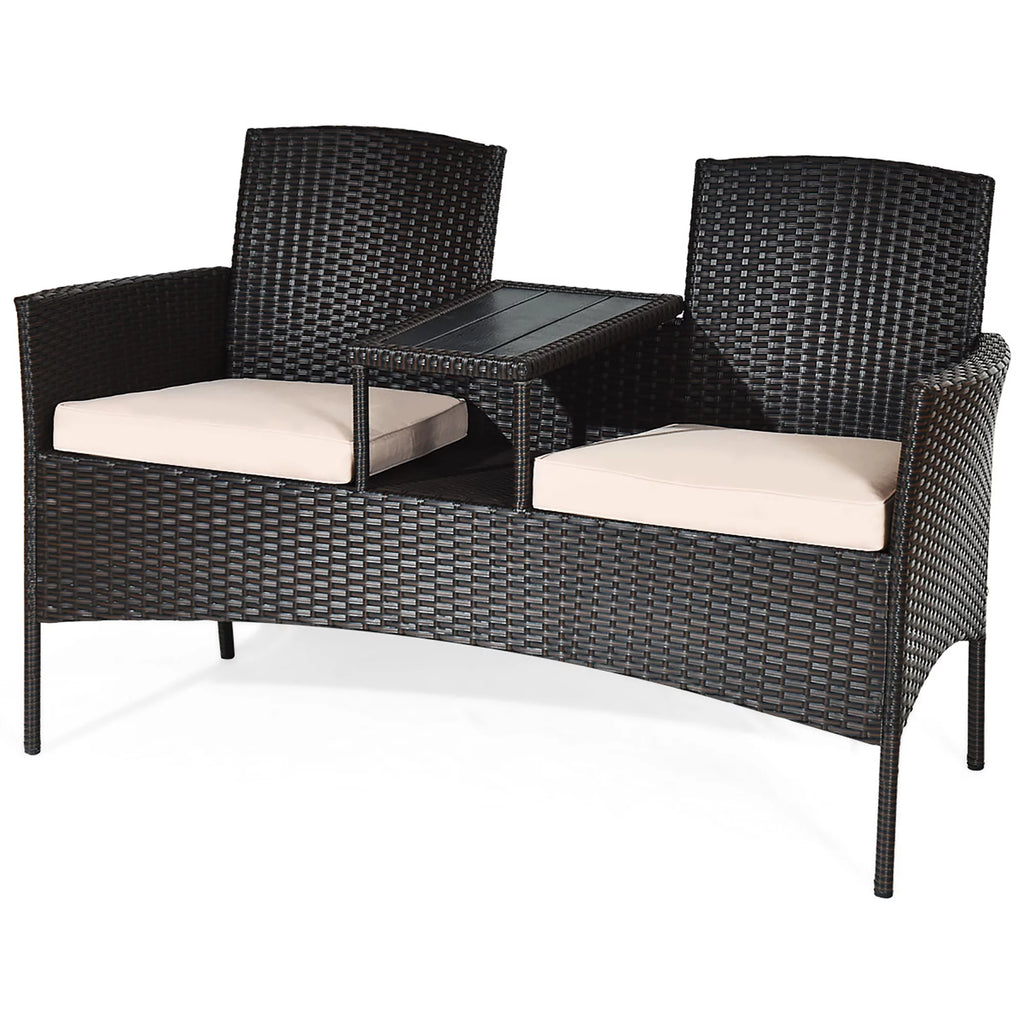Mix Brown Patio Conversation Set Loveseat Sofa Coffee Table C88113