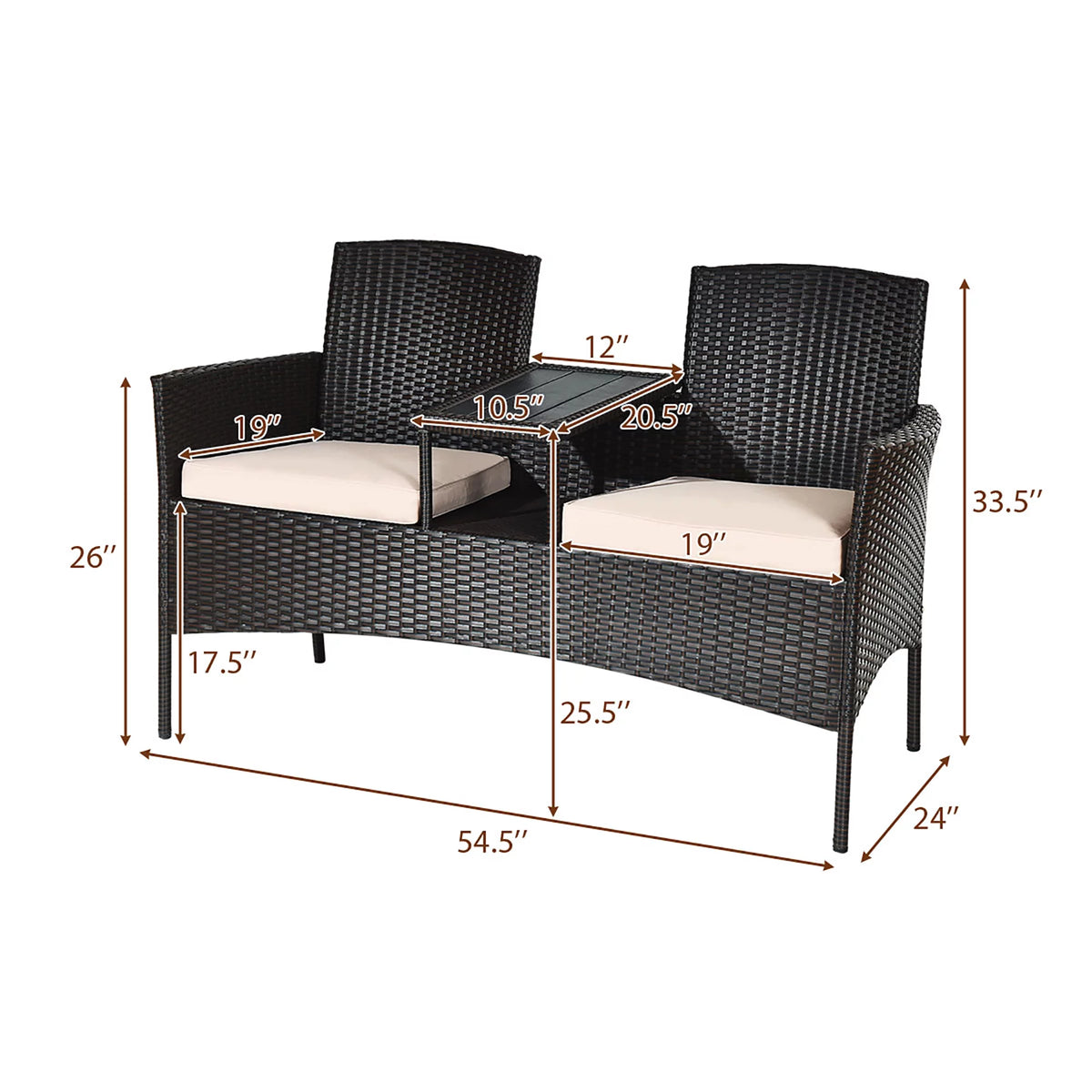 Mix Brown Patio Conversation Set Loveseat Sofa Coffee Table C88113