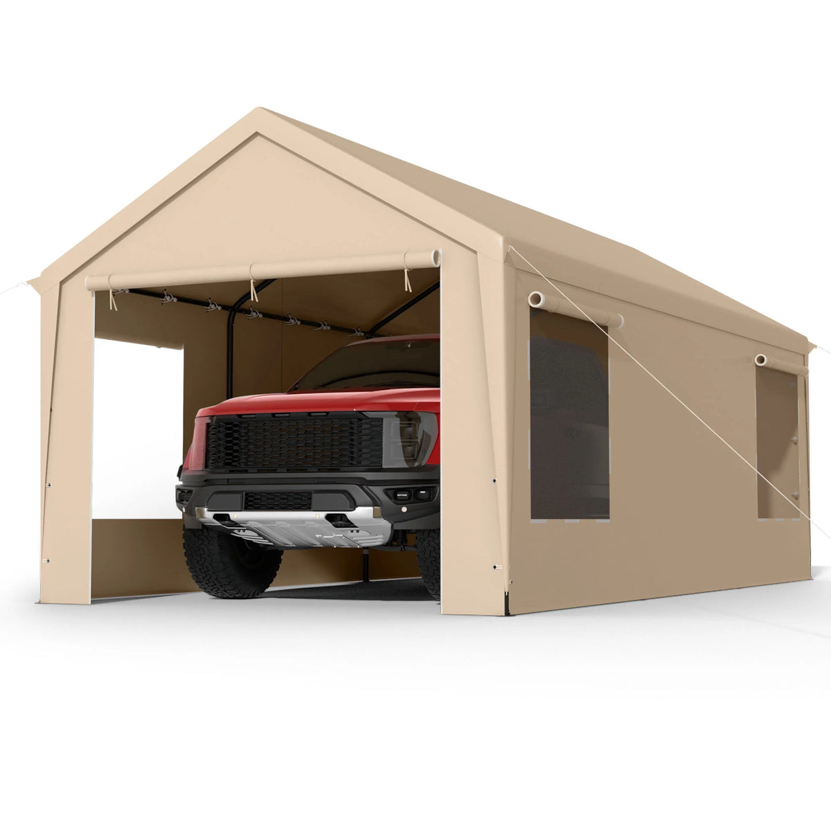 12 x 20 ft Heavy Duty Steel Carport Canopy with Window, Beige C89815