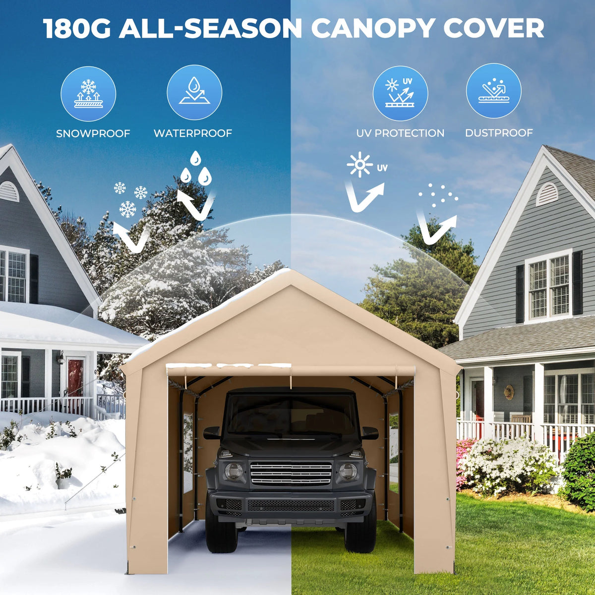 12 x 20 ft Heavy Duty Steel Carport Canopy with Window, Beige C89815