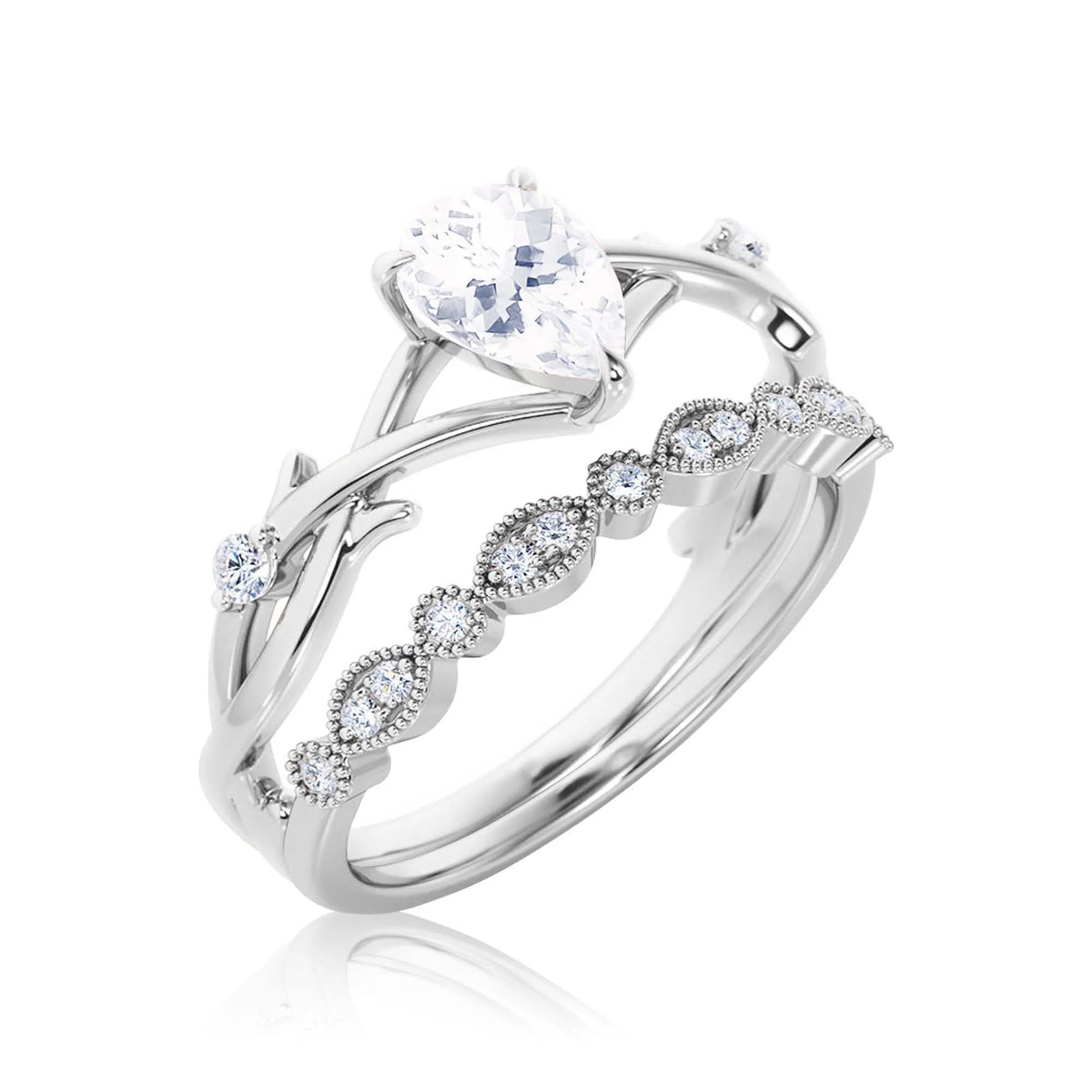 1.60 Carat Pear Cut Moissanite Engagement Ring in 925 Sterling Silver With 18k White Gold Plating K385