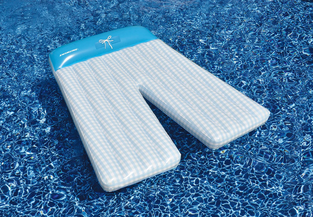 Inflatable Blue and White Checkered Double Lounge Float D487456