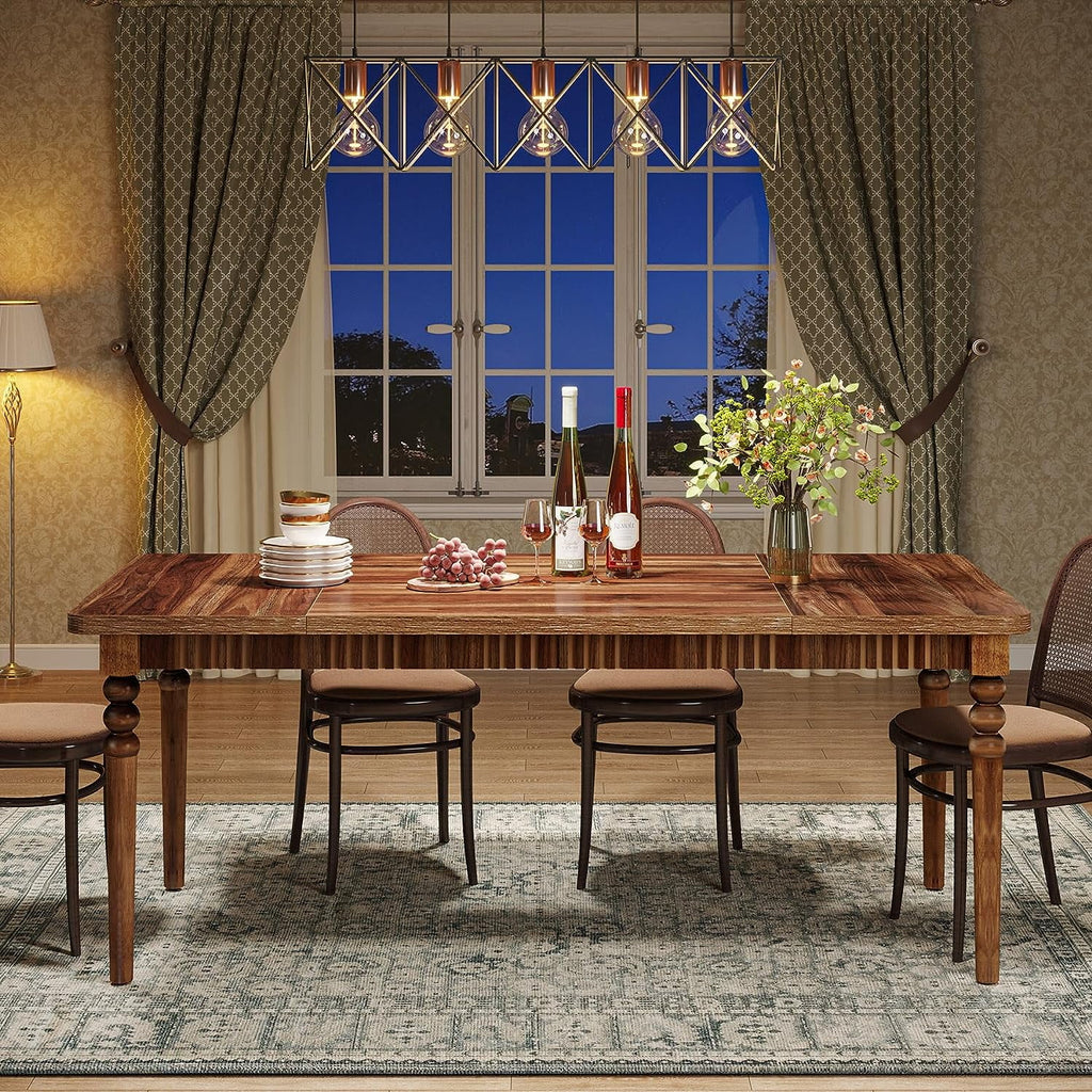 63-inch Farmhouse Dining Table with Solid Wood Turned Legs W44383