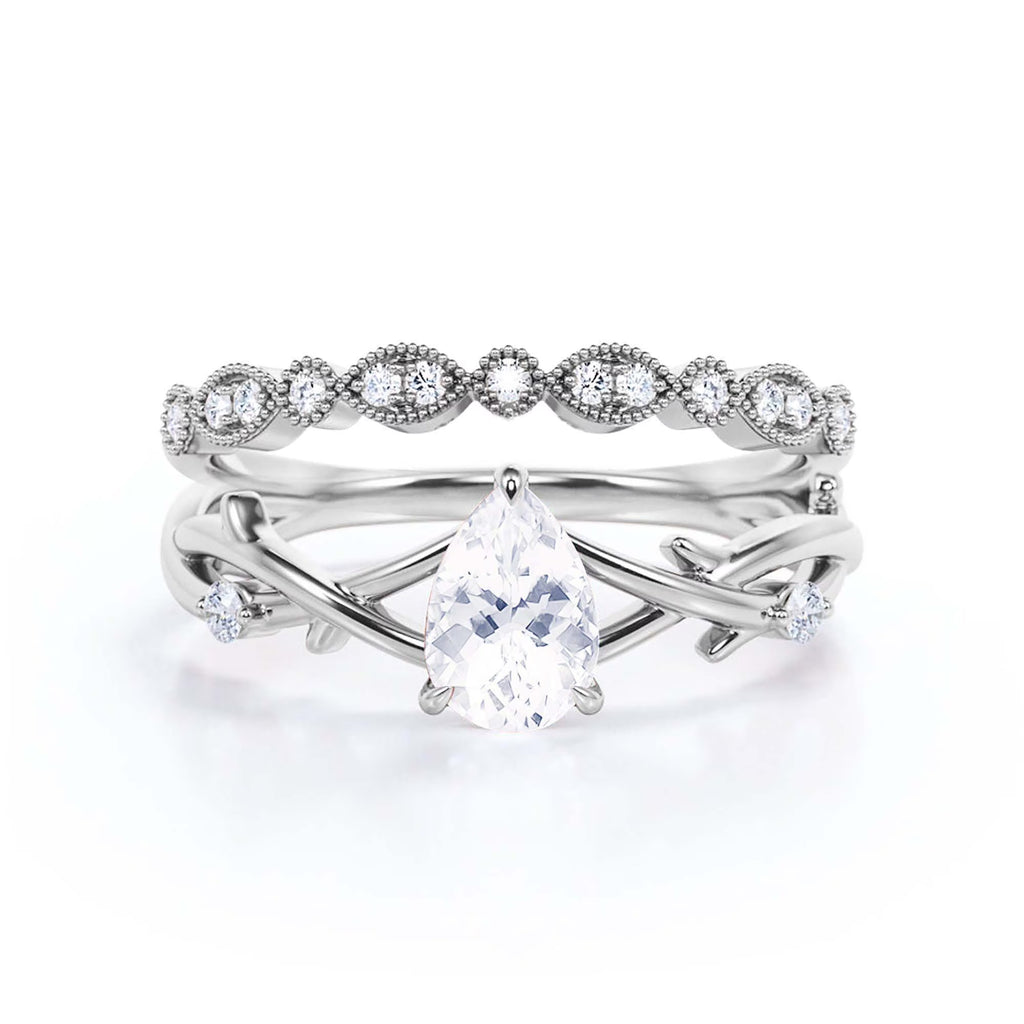 1.60 Carat Pear Cut Moissanite Engagement Ring in 925 Sterling Silver With 18k White Gold Plating K385