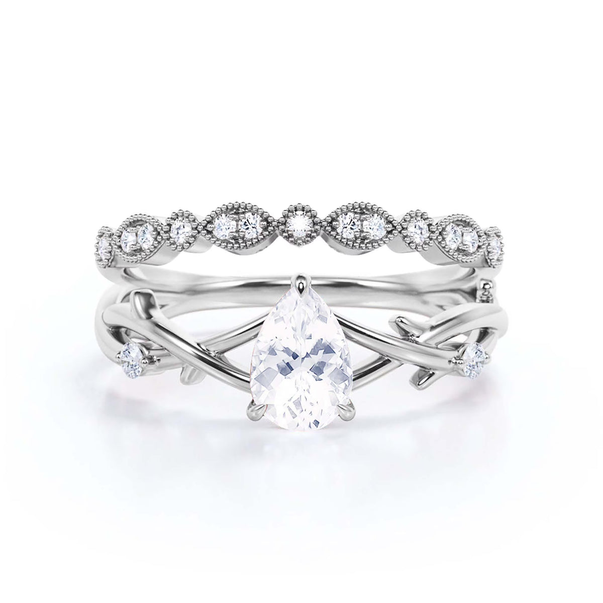 1.60 Carat Pear Cut Moissanite Engagement Ring in 925 Sterling Silver With 18k White Gold Plating K385