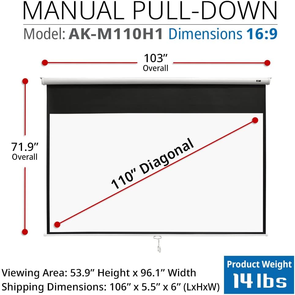110 inch Pull Down Projector Screen 16:9 White T27311