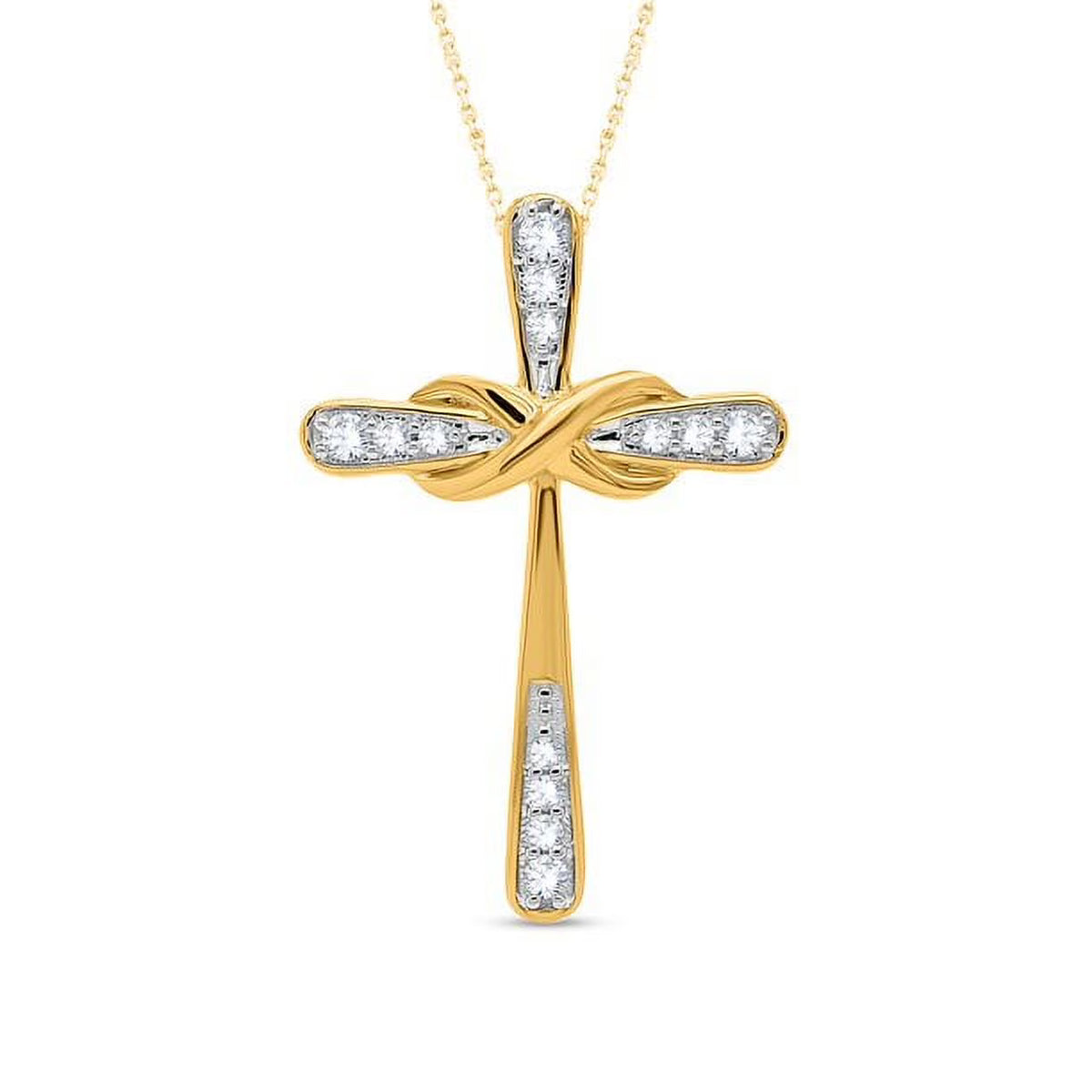 18K Yellow Gold Plated Diamond Cross Pendant Necklace W450266