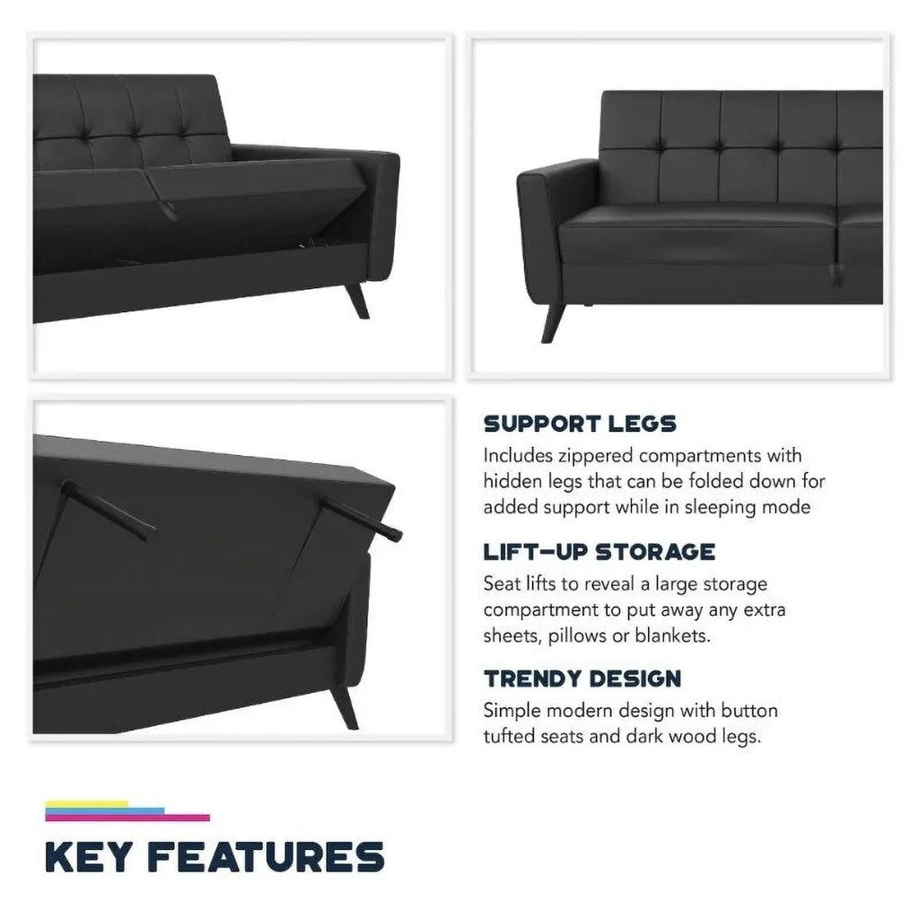 Olive Green Linen Sofa Futon with Storage A405