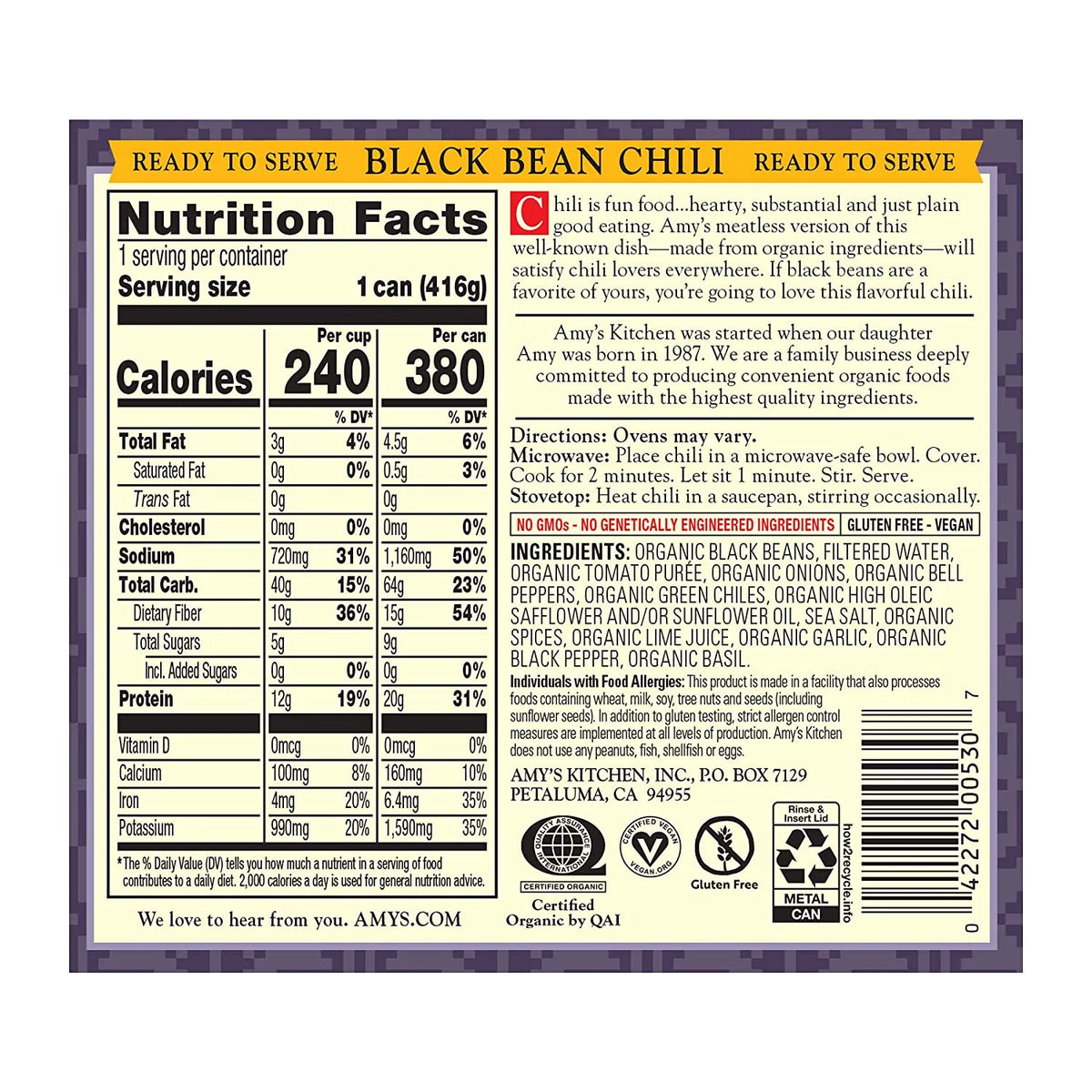 Organic Low Fat Medium Black Bean Chili 12 oz Pack of 4 R75840