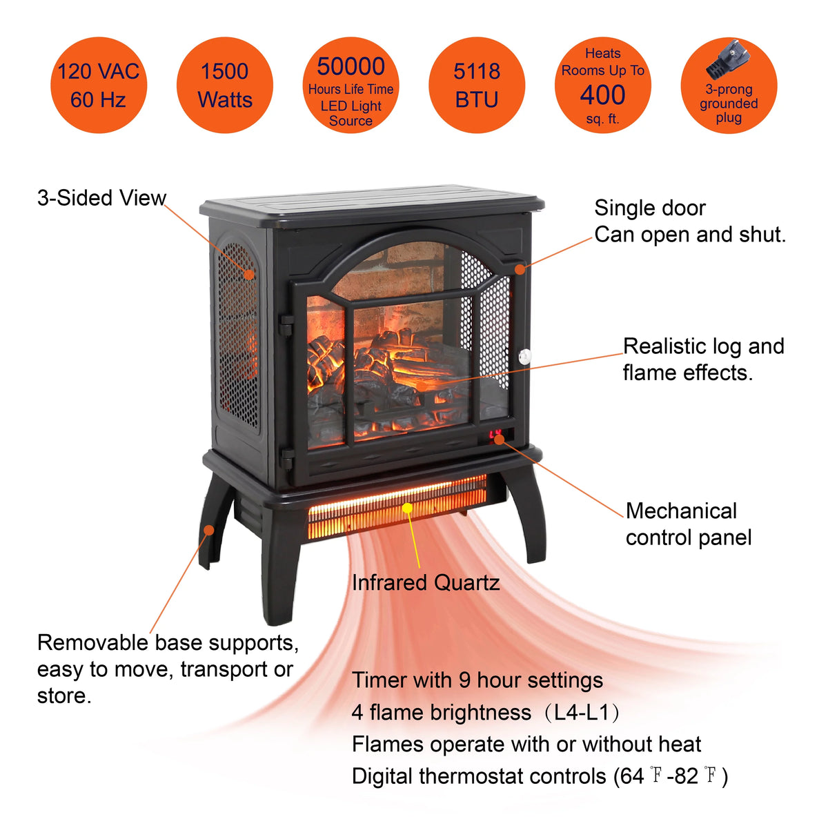 18 Inch 3D Infrared Electric Stove with Remote Control Q79574