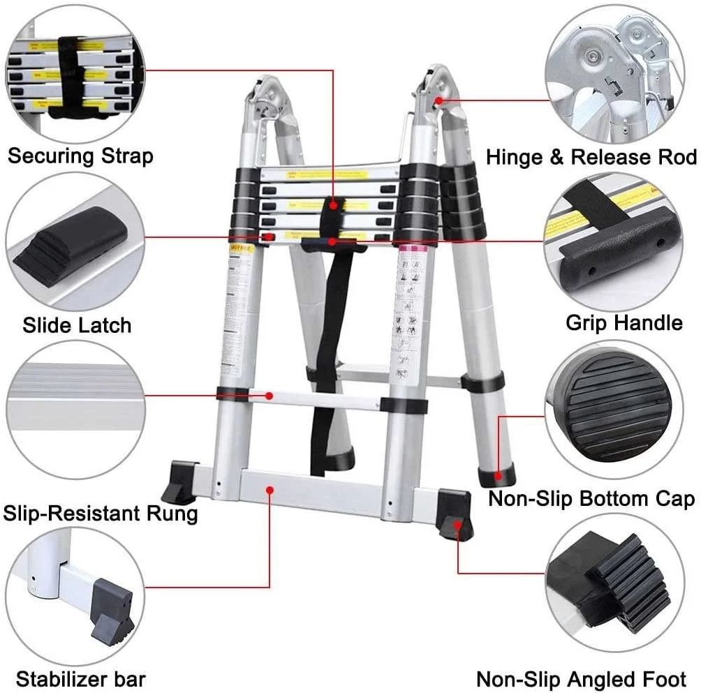 12.5FT Aluminum Telescoping Extension Ladder P215