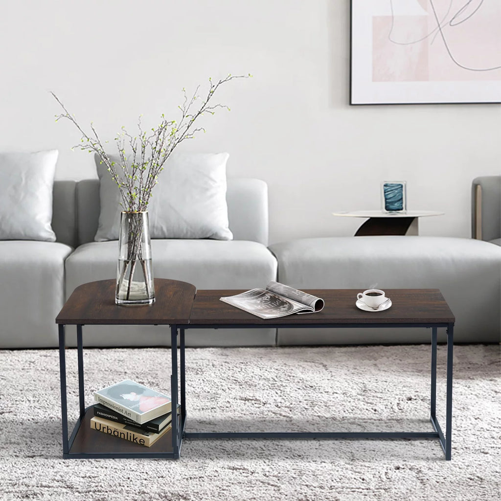 47.2'' Rectangular Wood Grain Top Coffee Table with Metal Frame B550191