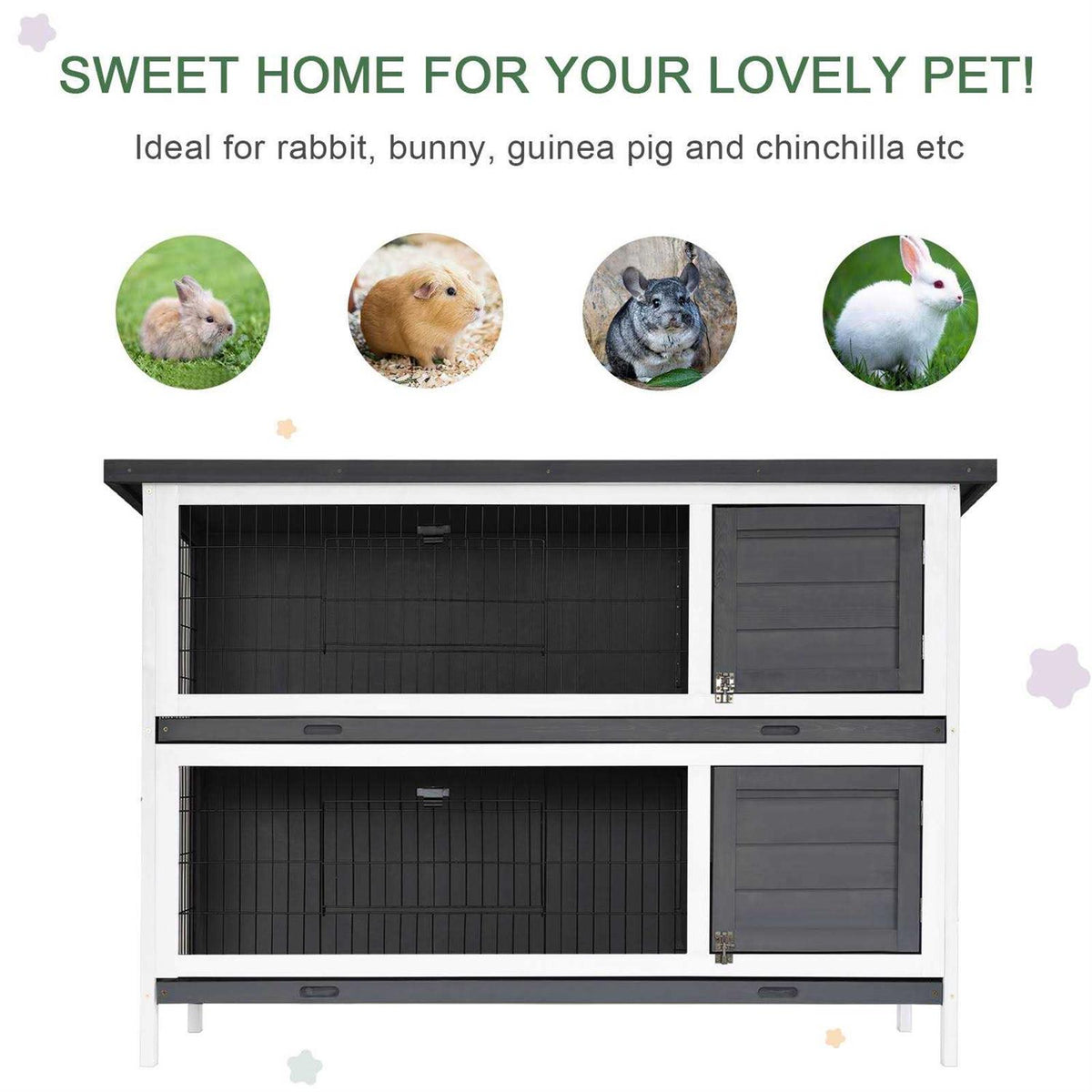 2-Story Wooden Rabbit Hutch with Lockable Doors R1477