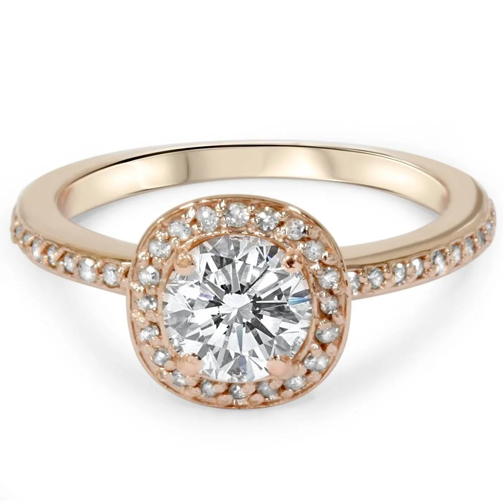 1ct Cushion Halo Diamond Engagement Ring 14K Rose Gold F3715